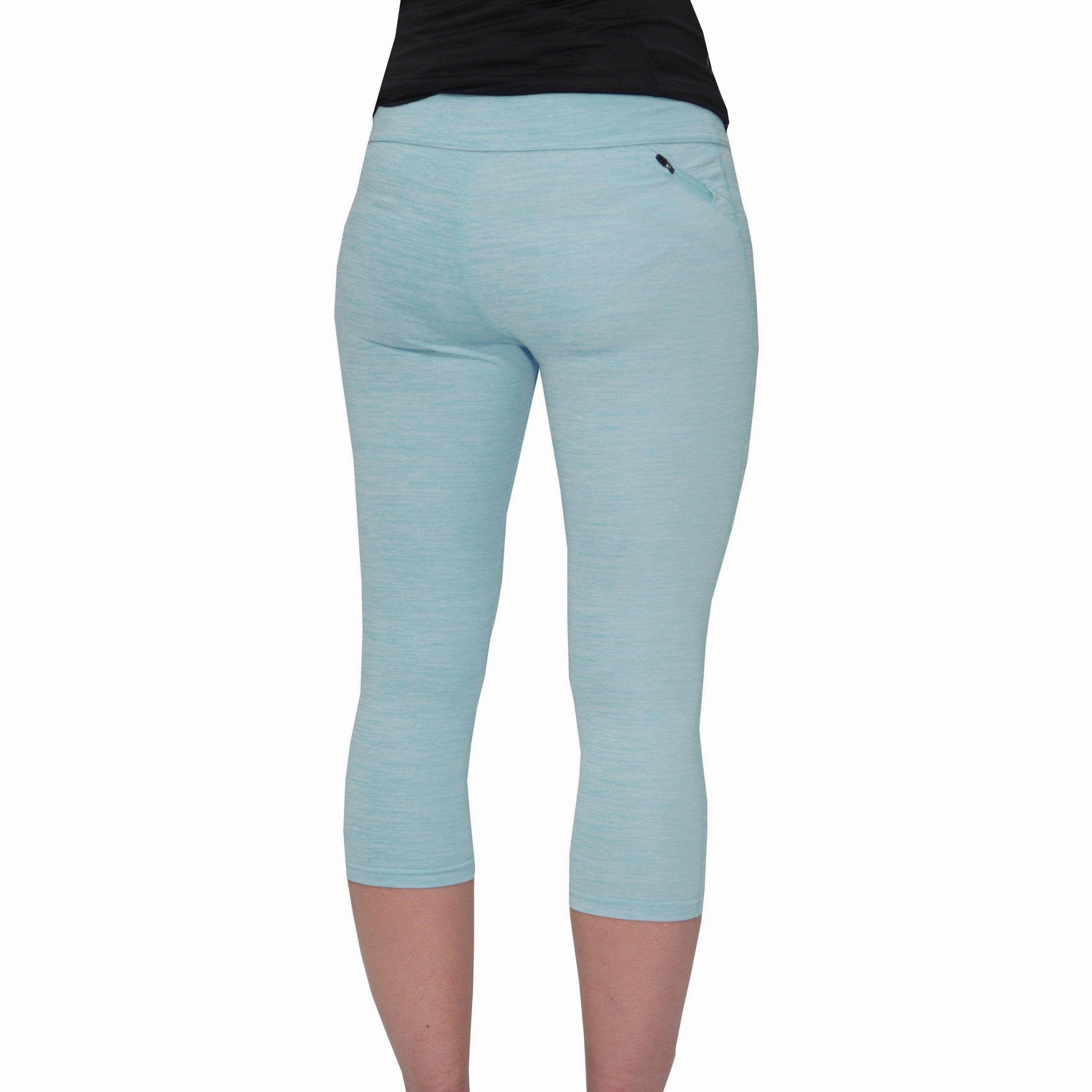 Zen Vibe Stretch Fit Beginner Level More Mile Heather Girls 3/4 Capri Running Tights - Blue