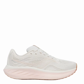 durable running option Orthopedic Footbed Design Saucony Women's Ride 18 Running Shoes in Quartz/Peony - Online Exclusive