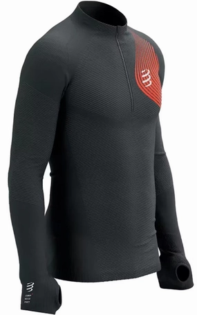 Compressport Winter Trail Postural Half Zip Long Sleeve Mens Running Top - Black Custom - made