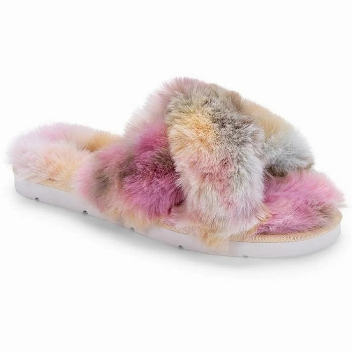 Dolce Vita Pillar Slippers Women's  Multi Faux Fur Crossband Slide JOBB1336 Soft Heel