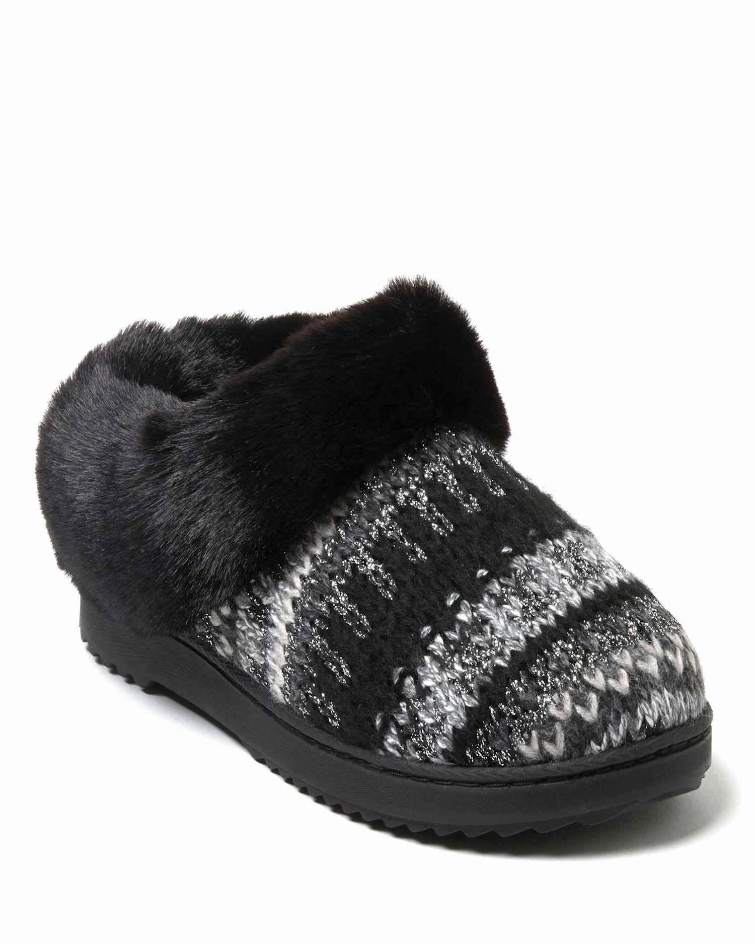 Dearfoams Women's Hannah Festive Knit Clog House Shoe Slipper Comfort Lock Lightweight Fit