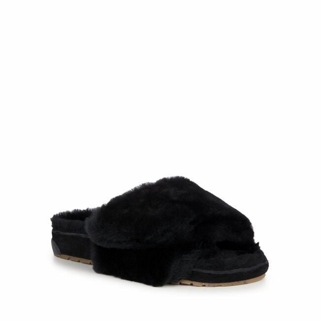 EMU Australia Musica W12592 Slippers Women's  Black Sheepskin Slides JOBB535 Stretchable Material On-the-Go Comfort
