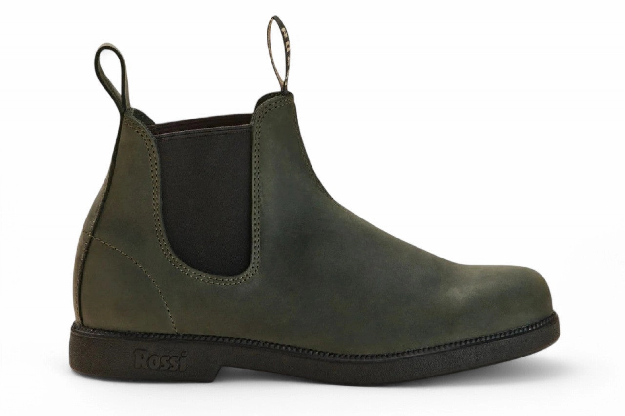 Rossi 607 Booma Moss Olive Green Leather Chelsea Boots Comfort Lining Rainy Days