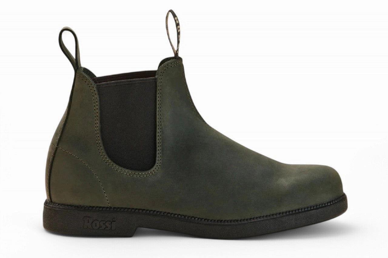 Reliable Support Rossi 607 Booma Moss Olive Green Leather Chelsea Boots