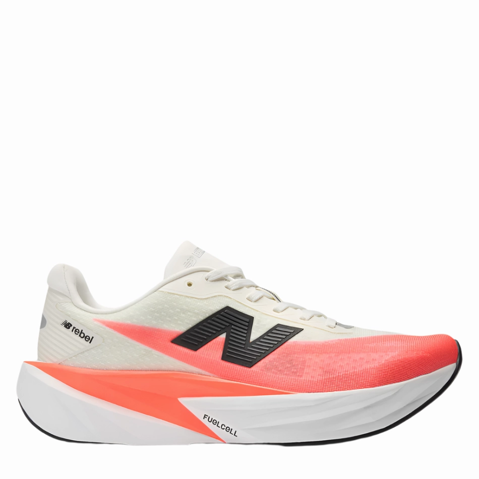 New Balance Men's Fuelcell Rebel v5 Running Shoes in Urgent Red/White/Sea Salt AW25 odor - resistant upper shoes