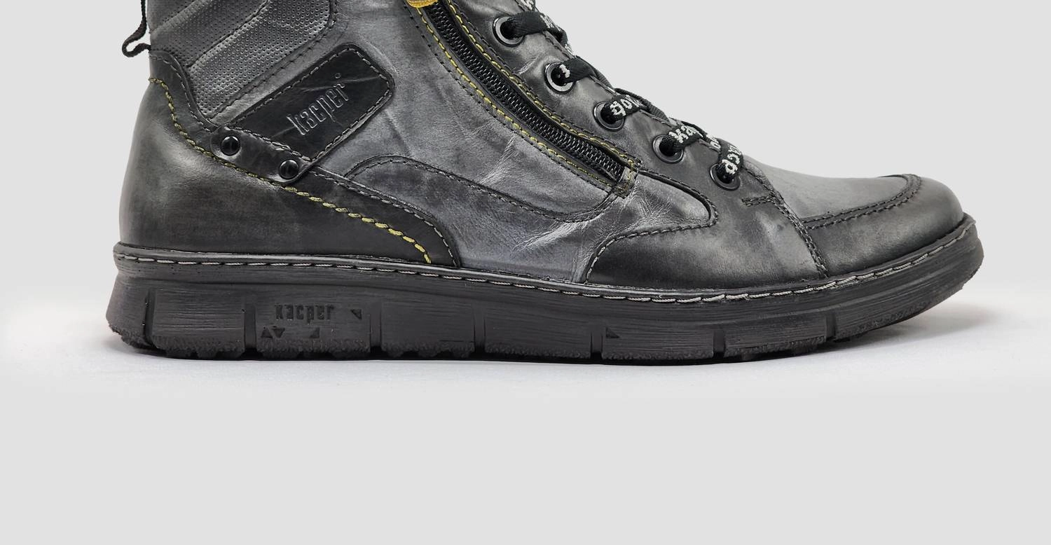 Men's Thick Wool-Lined Zip-Up Leather Boots In Grey Equestrian Ergonomic Toe Box