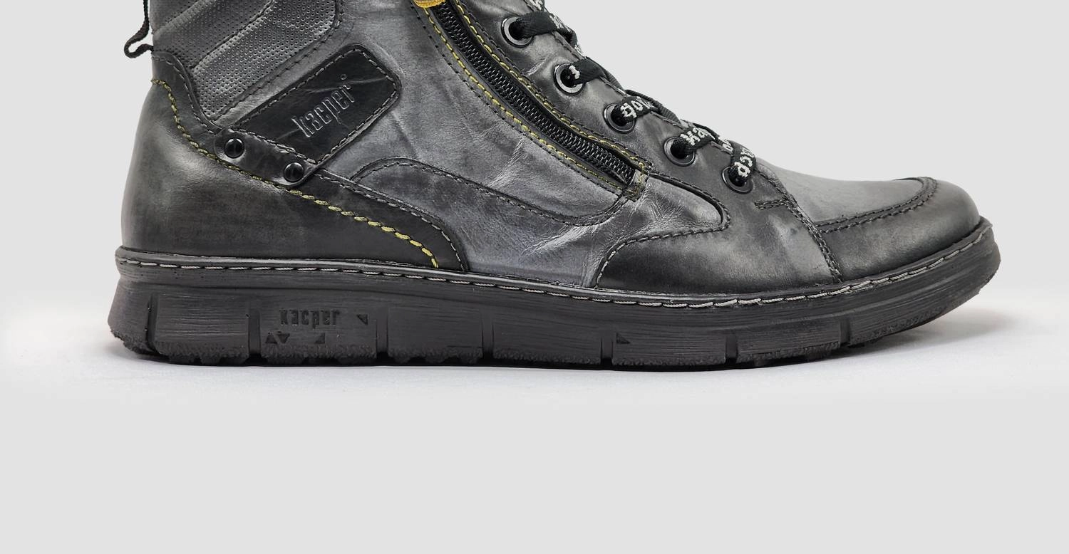 Padded Interior Urban Traveler Men's Thick Wool-Lined Zip-Up Leather Boots In Grey