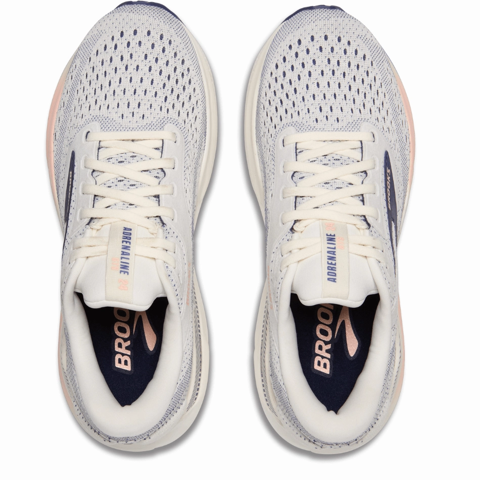 Brooks Women's Adrenaline GTS 24 Running Shoes D Width (Wide Fit) in Grey/Blue Ribbon/Peach SS25 hook - and - loop - strap shoes