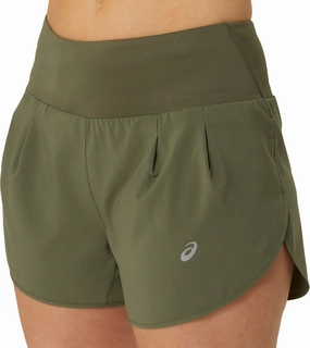 Hygienic Antimicrobial Layer Asics Road 3.5 Inch Womens Running Shorts - Green