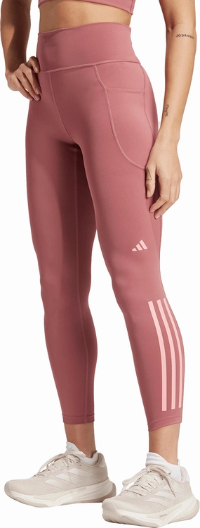 adidas DailyRun 3 Stripes Womens 7/8 Running Tights - Pink Relaxed Stretch Fit Camping Gear For Men