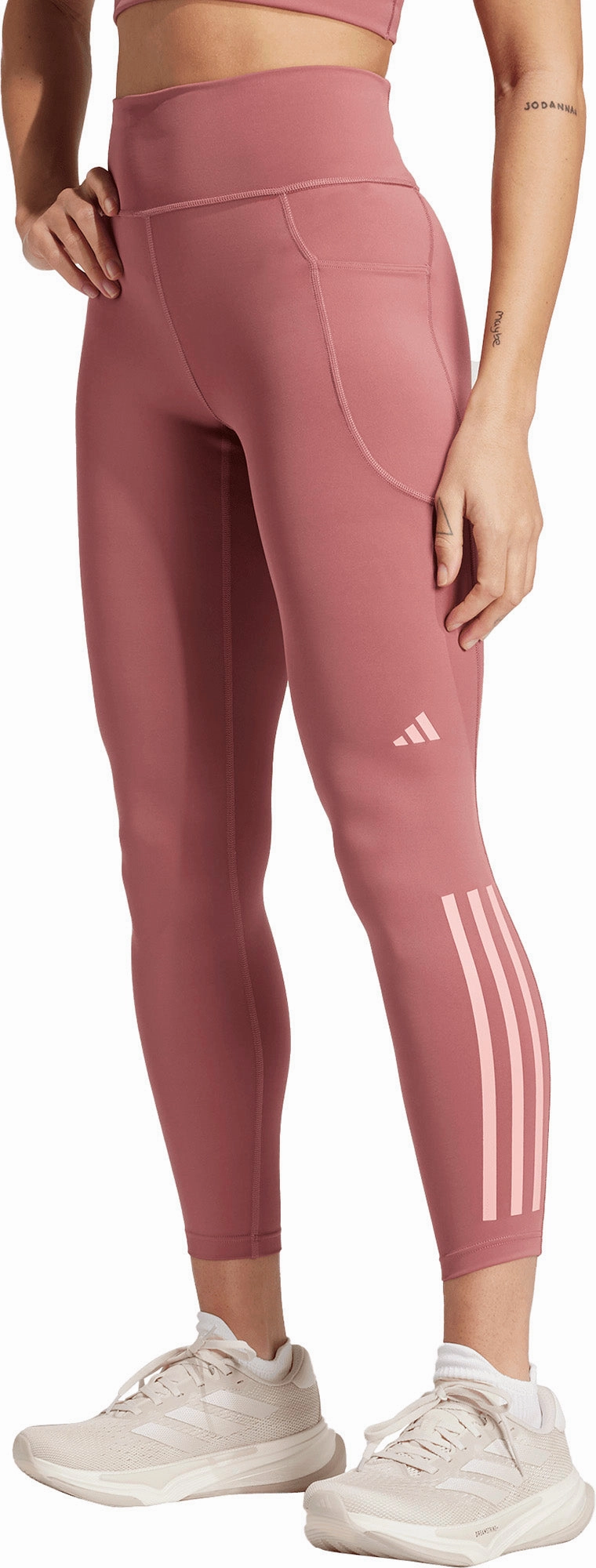 adidas DailyRun 3 Stripes Womens 7/8 Running Tights - Pink Relaxed Stretch Fit Camping Gear For Men