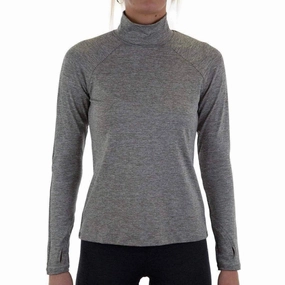 More Mile Train To Run Womens Long Sleeve Funnel Neck Running Top - Grey Travel related Flat