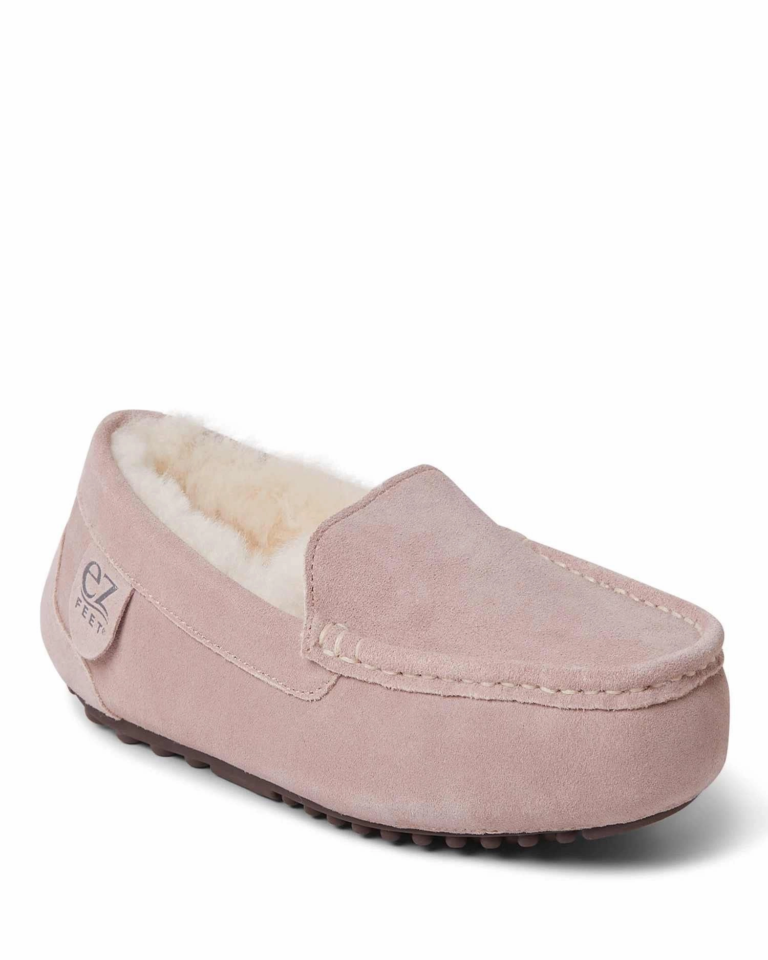 EZ Feet Women's Genuine Suede Moccasin House Shoe Slipper Quick Travel Fit Easy to Wear