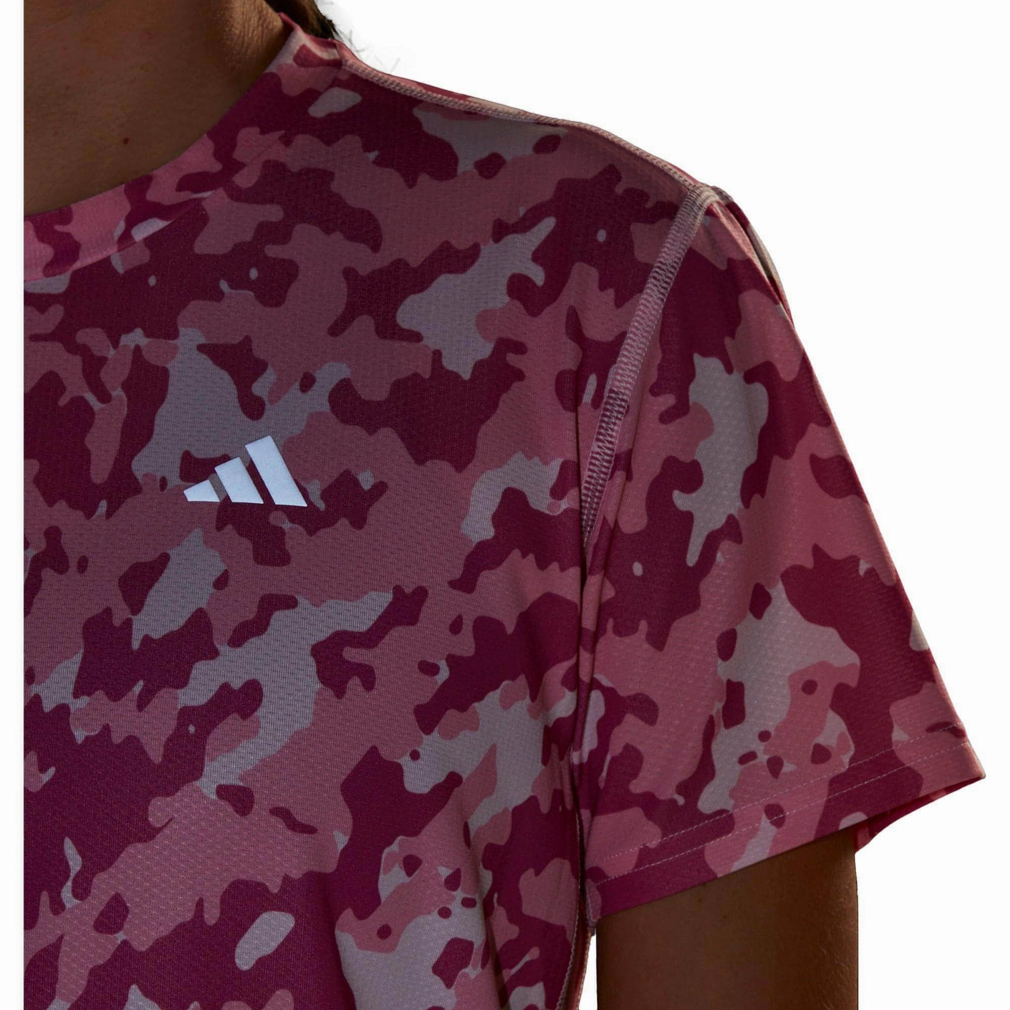 adidas Own The Run Camo Short Sleeve Womens Running Top - Pink Simple Look Casual Layer Look