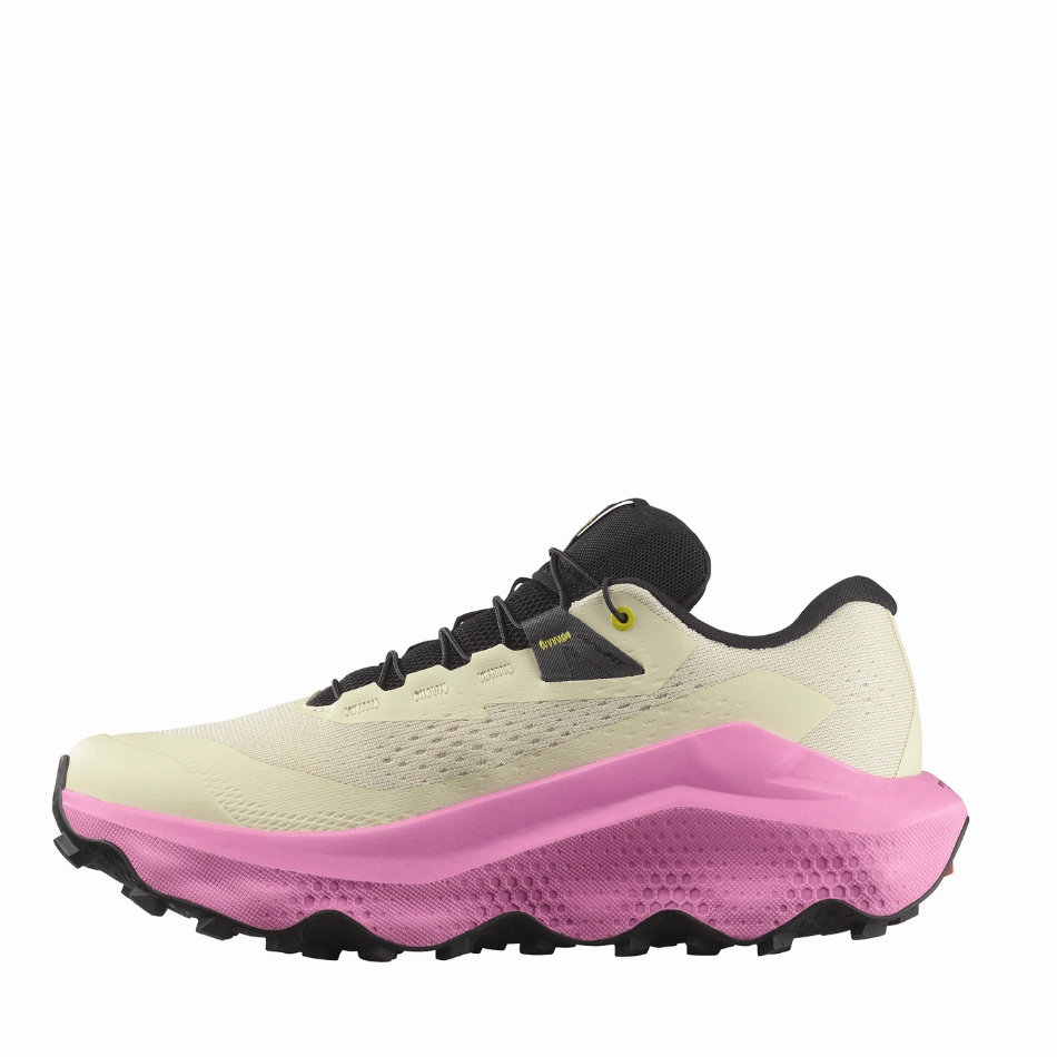 Salomon Women's Ultra Glide 3 Running Shoes in Almond Milk/Cyclamen/Black AW25 Ground Contact Design Dual Density Foam Core