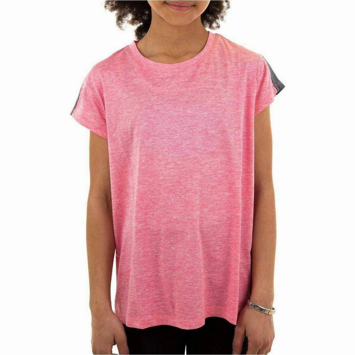 More Mile Girls Cap Short Sleeve Training Top - Pink Basic Layering Printed Logo