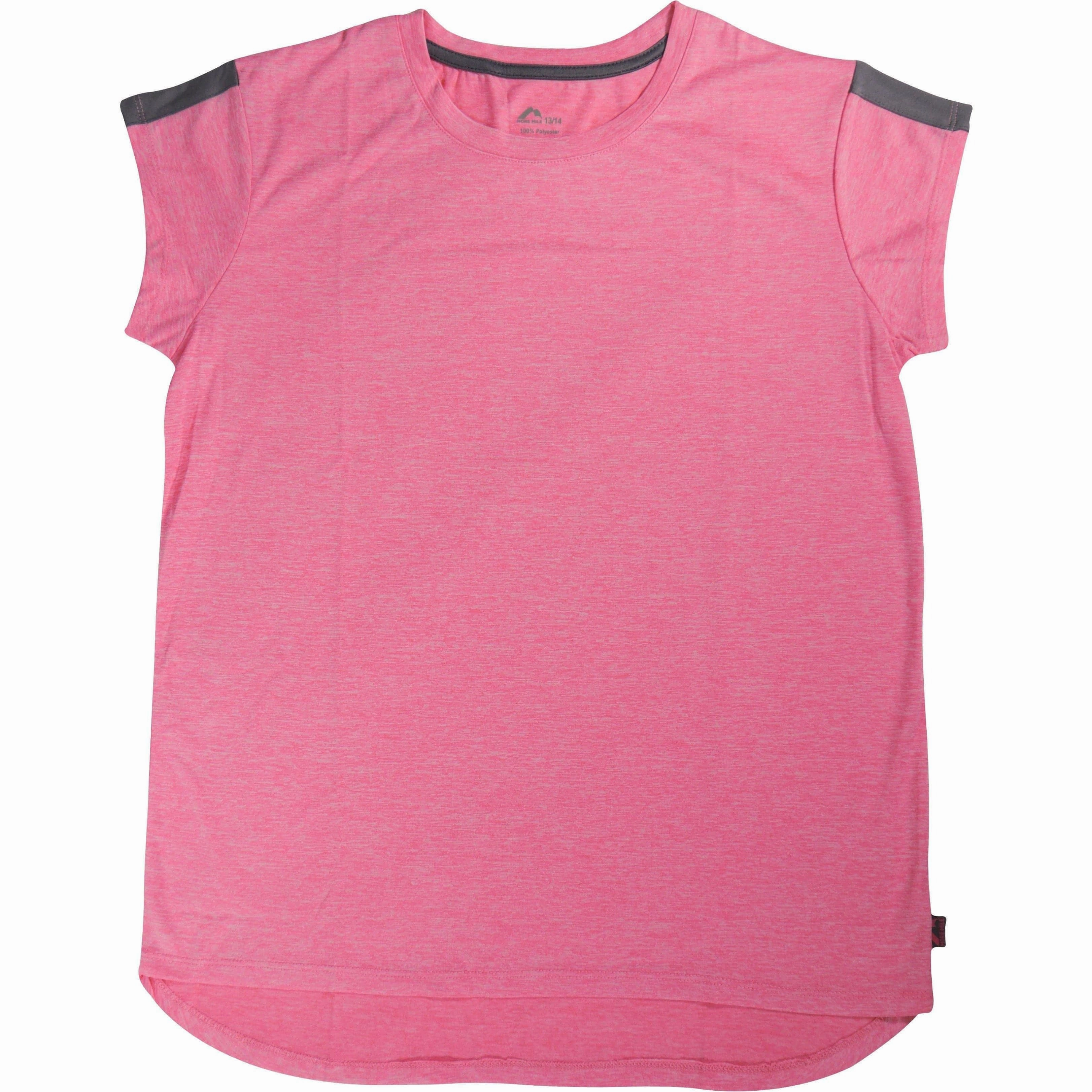More Mile Girls Cap Short Sleeve Training Top - Pink Versatile Top Reinforced Neckline