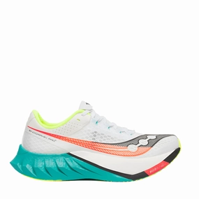 Breathable Mesh Panels running in bright colors Saucony Men's Endorphin Pro 4 Running Shoes in White/Mutant AW25