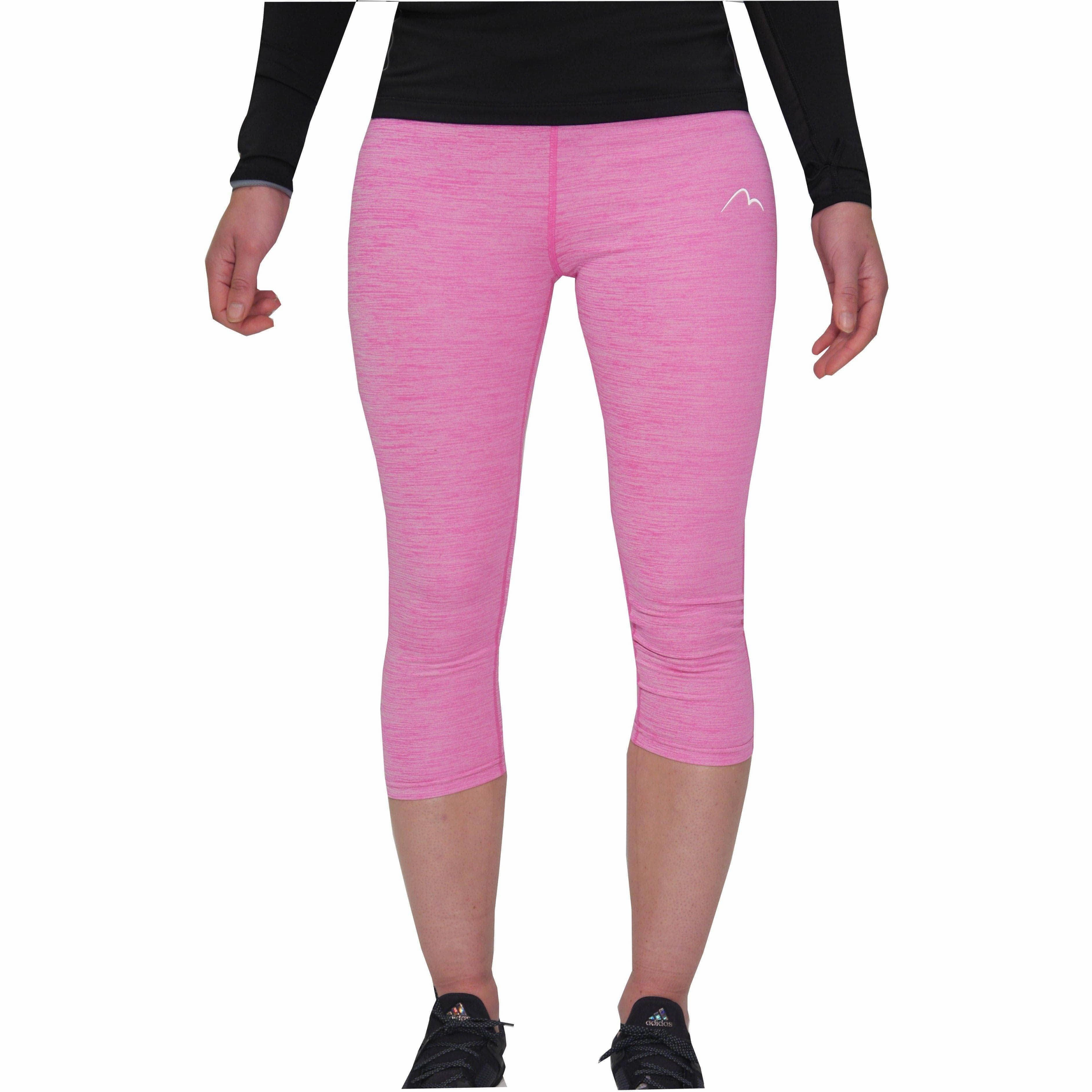 More Mile Heather Girls 3/4 Capri Running Tights - Pink Knee Articulation Tech