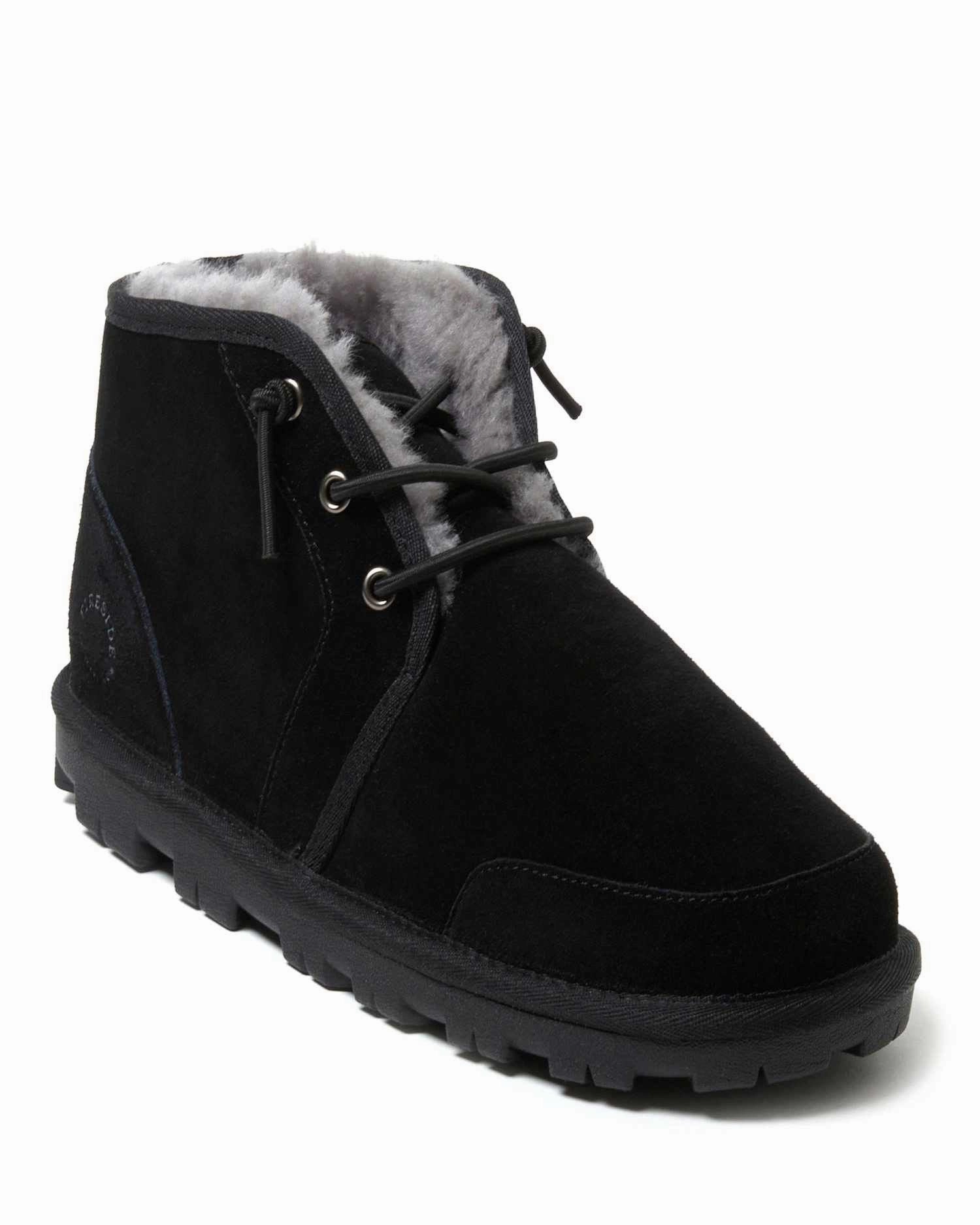 Fireside by Dearfoams Men's Shepparton Lace Up Shearling Bootie Adjustable Office Smart