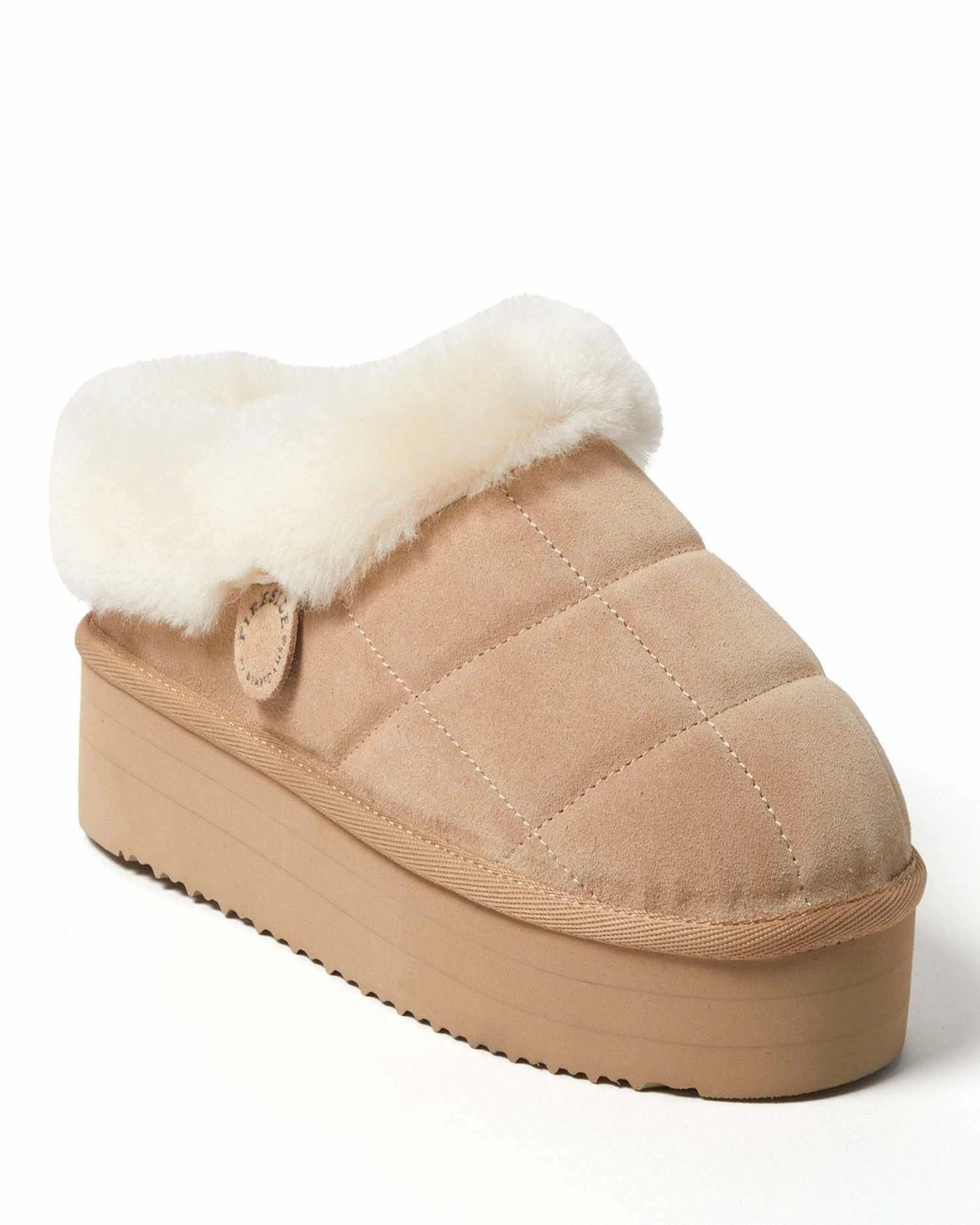 Soft Slip Fireside by Dearfoams Women's Bendigo Genuine Shearling Quilted Platform Clog Slipper