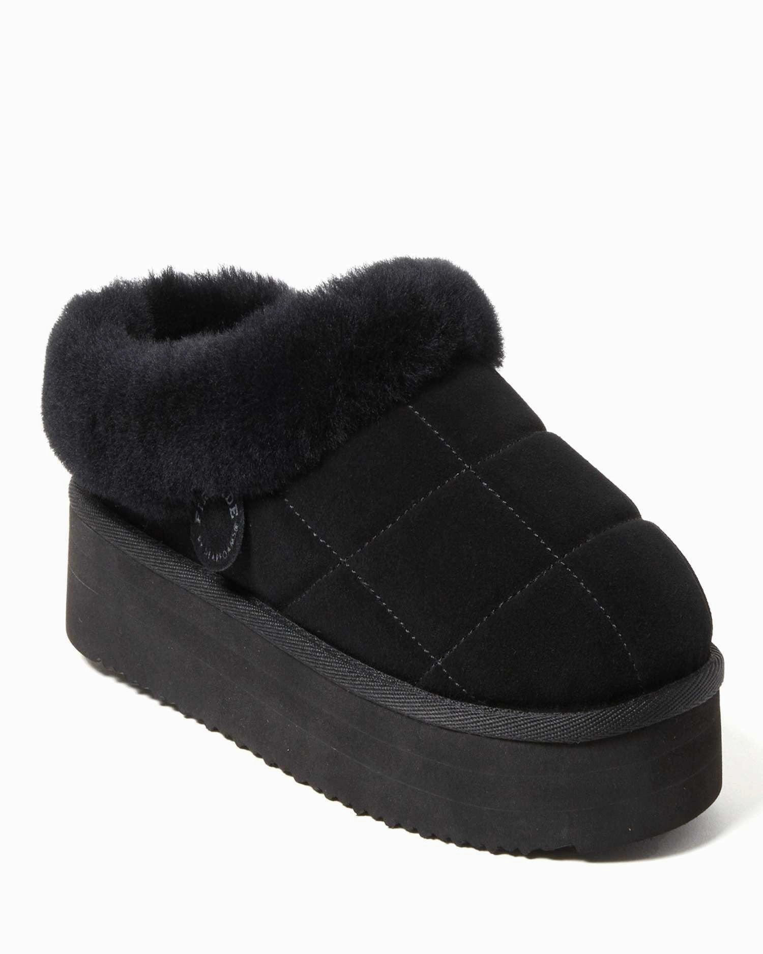 Fireside by Dearfoams Women's Bendigo Genuine Shearling Quilted Platform Clog Slipper Athletic Design