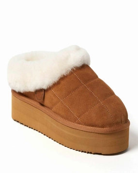 Fireside by Dearfoams Women's Bendigo Genuine Shearling Quilted Platform Clog Slipper Easy Poolside Wear