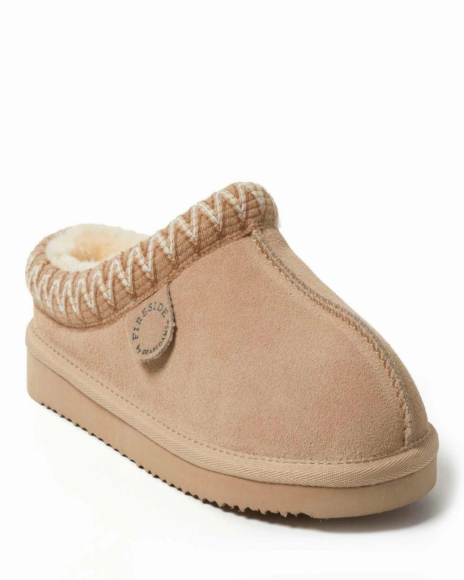 Fireside by Dearfoams Women's Greta Genuine Shearling Clog Slipper with Taping Moisture Wicking Fabric Effortless Fit Sandals