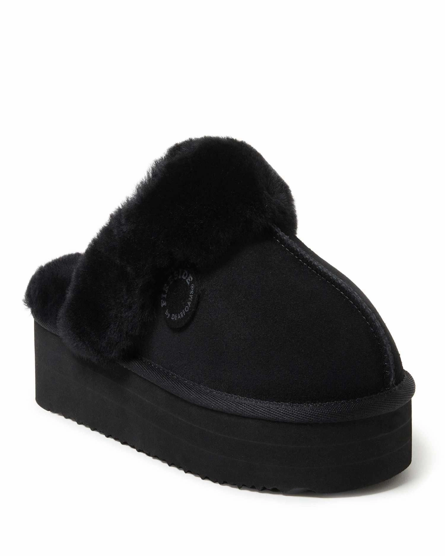 Instant Slip Fit Fireside by Dearfoams Women's Melton Genuine Shearling Platform Scuff Slipper