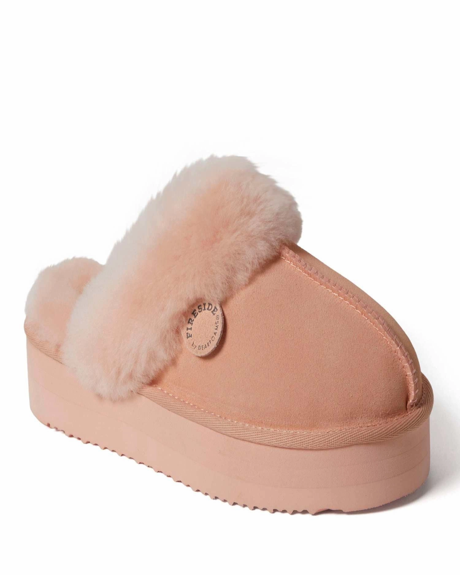 Water Resistant Material Tech Fireside by Dearfoams Women's Melton Genuine Shearling Platform Scuff Slipper
