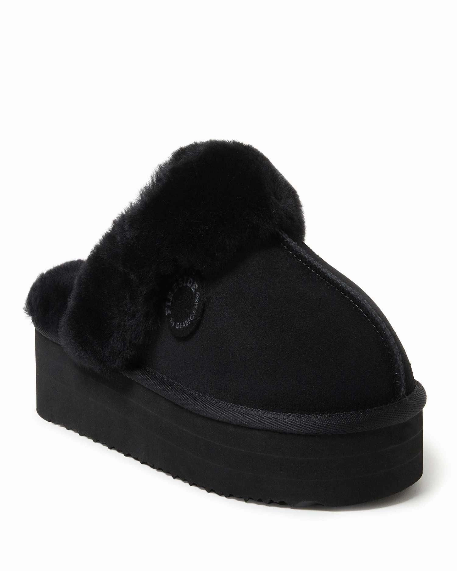 Quick Relax Sandals Fireside by Dearfoams Women's Melton Genuine Shearling Platform Scuff Slipper
