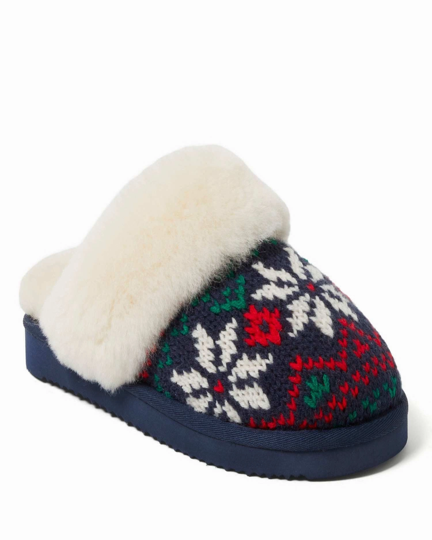 Fireside by Dearfoams Women's Sydney Holiday Fair Isle Genuine Shearling Scuff Slipper plastic Athletic