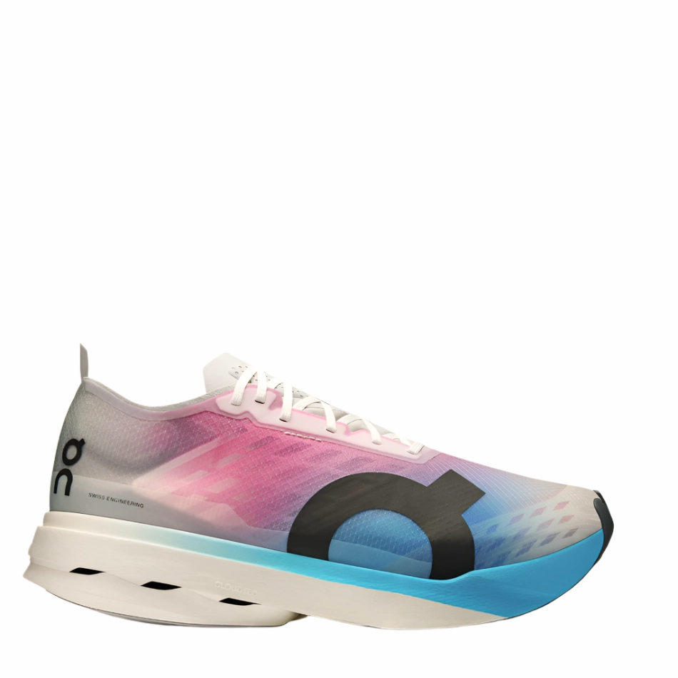 running in a travertine pool area shoes On Men's Cloudboom Strike Running Shoes in White/Horizon AW25