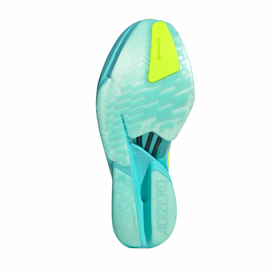 Sock Like Fit Engineering EVA Foam Padding Adidas Men's Adizero Adios Pro 4 Running Shoes in Flash Aqua/Lucid Lemon/Mint Ton AW25