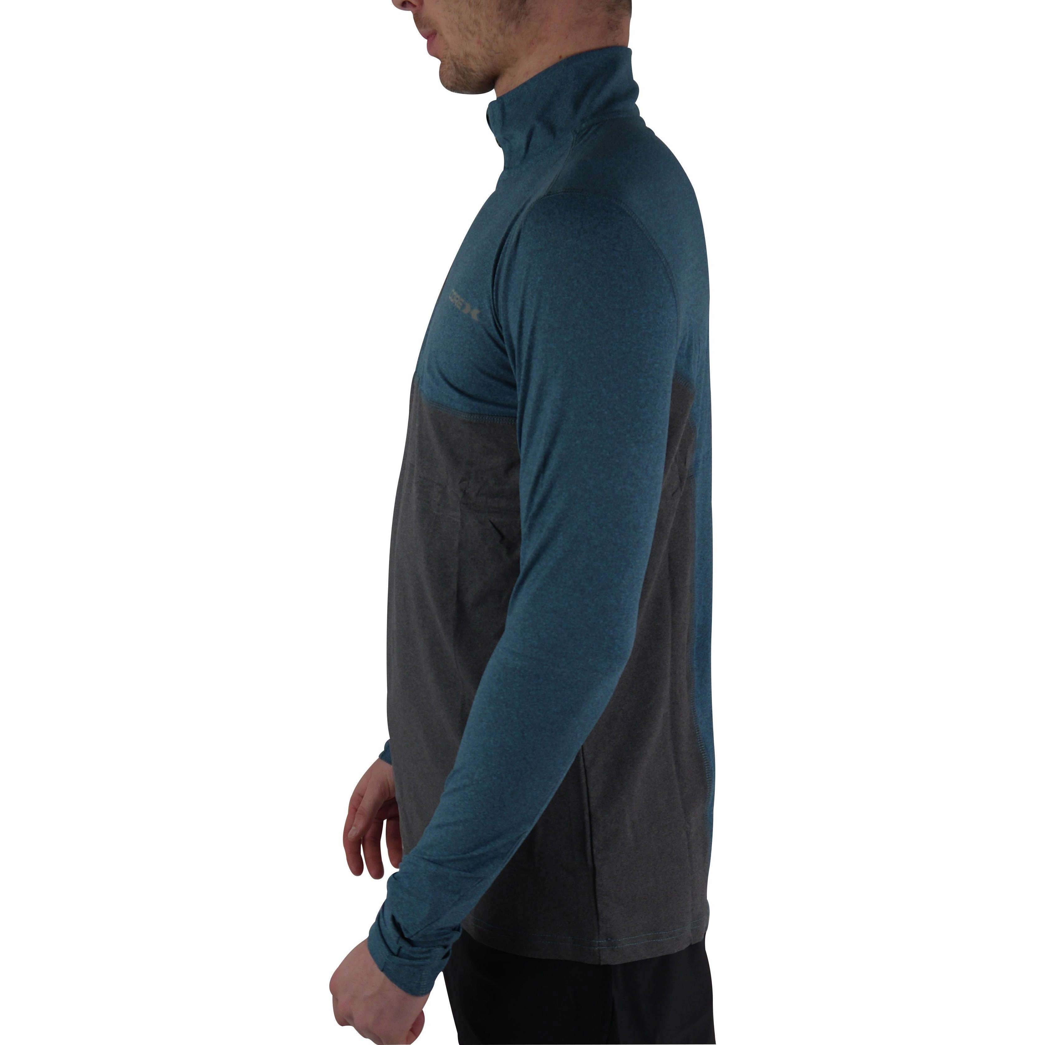 CoreX Fitness Half Zip Long Sleeve Mens Running Top - Blue Corduroy Button up