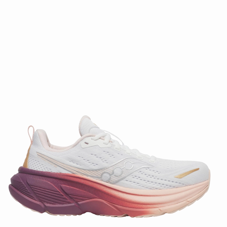 Breathable EVA Foam Saucony Women's Hurricane 25 Running Shoes in White/Cameo - Online Exclusive