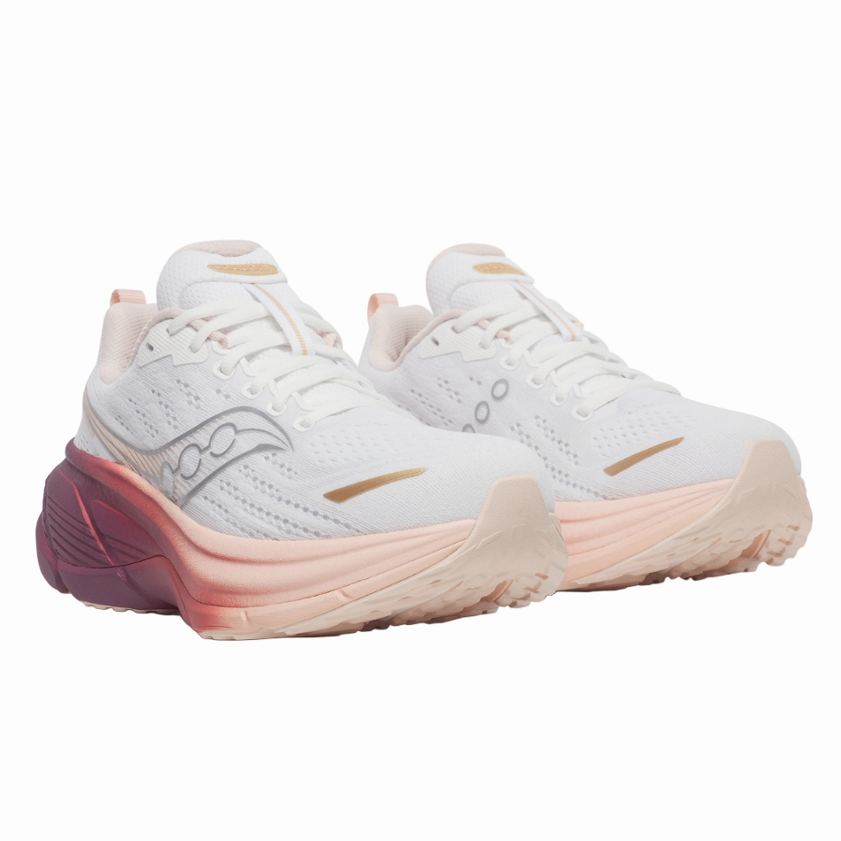 running in an underpass area shoes Breathable Ventilation Saucony Women's Hurricane 25 Running Shoes in White/Cameo - Online Exclusive