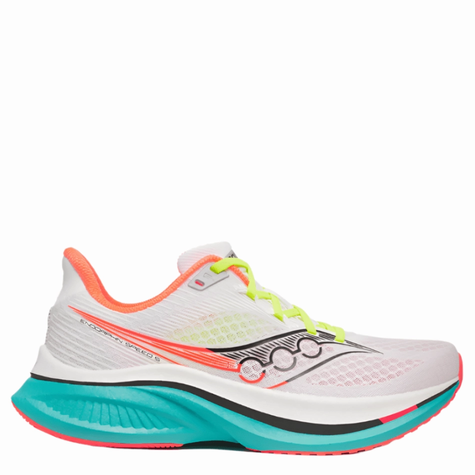 performance - brand shoes Sustainable Synthetic Fabric Saucony Men's Endorphin Speed 5 Running Shoes in White/Mutant AW25
