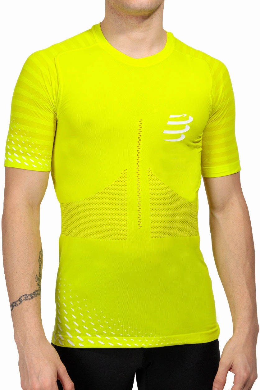 Compressport Racing Short Sleeve Mens Running Top - Yellow Wedding
