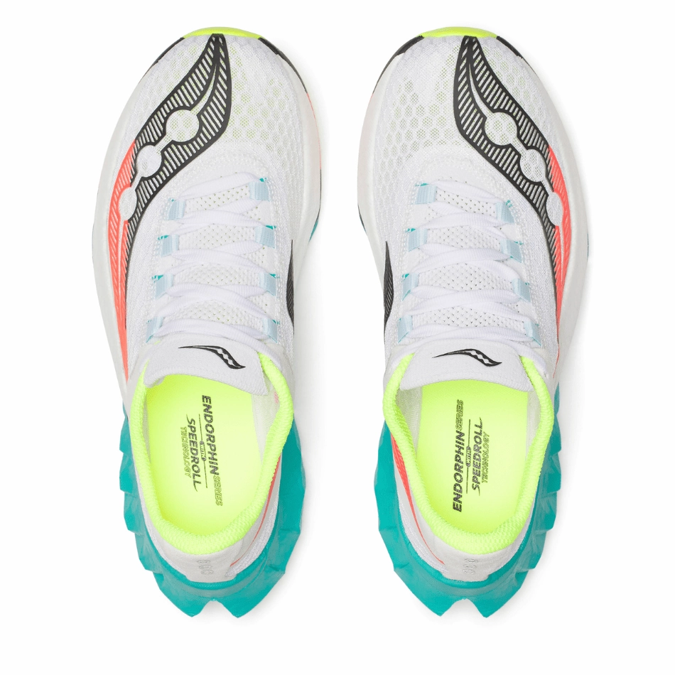 Slow running lace - decorated running gear Saucony Women's Endorphin Pro 4 Running Shoes in White/Mutant AW25