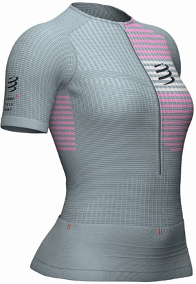 Compressport Tri Postural Half Zip Short Sleeve Womens Running Top - Grey Light Flex Streetwear attitude