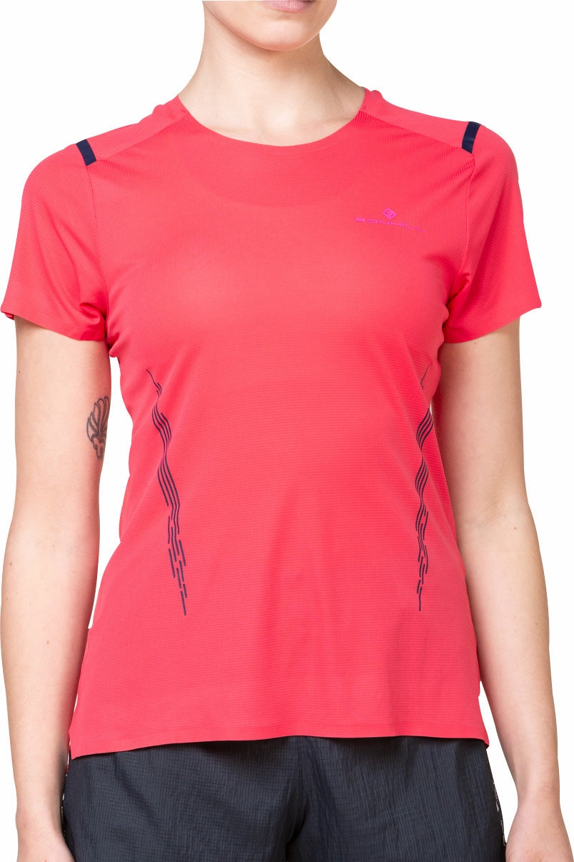 Fit for Any Season Layered Look Ronhill Tech Race Short Sleeve Womens Running Top - Pink