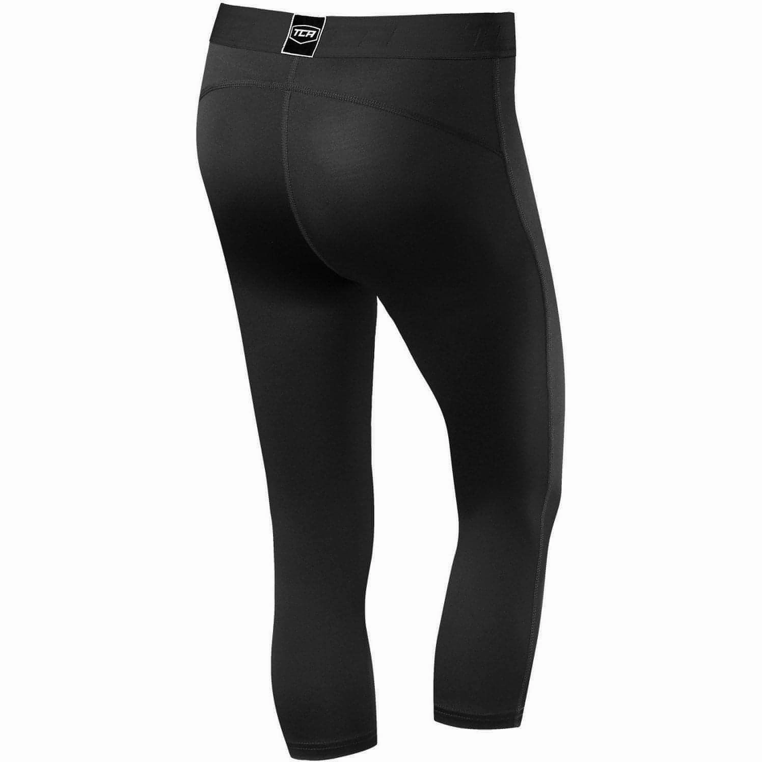 TCA Pro Performance Endurance Womens 3/4 Capri Running Tights - Black Petite Size City Walk