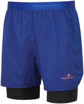 Ronhill Tech Twin 2 In 1 Mens Running Shorts - Blue Odor Lock Technology rooftop party look