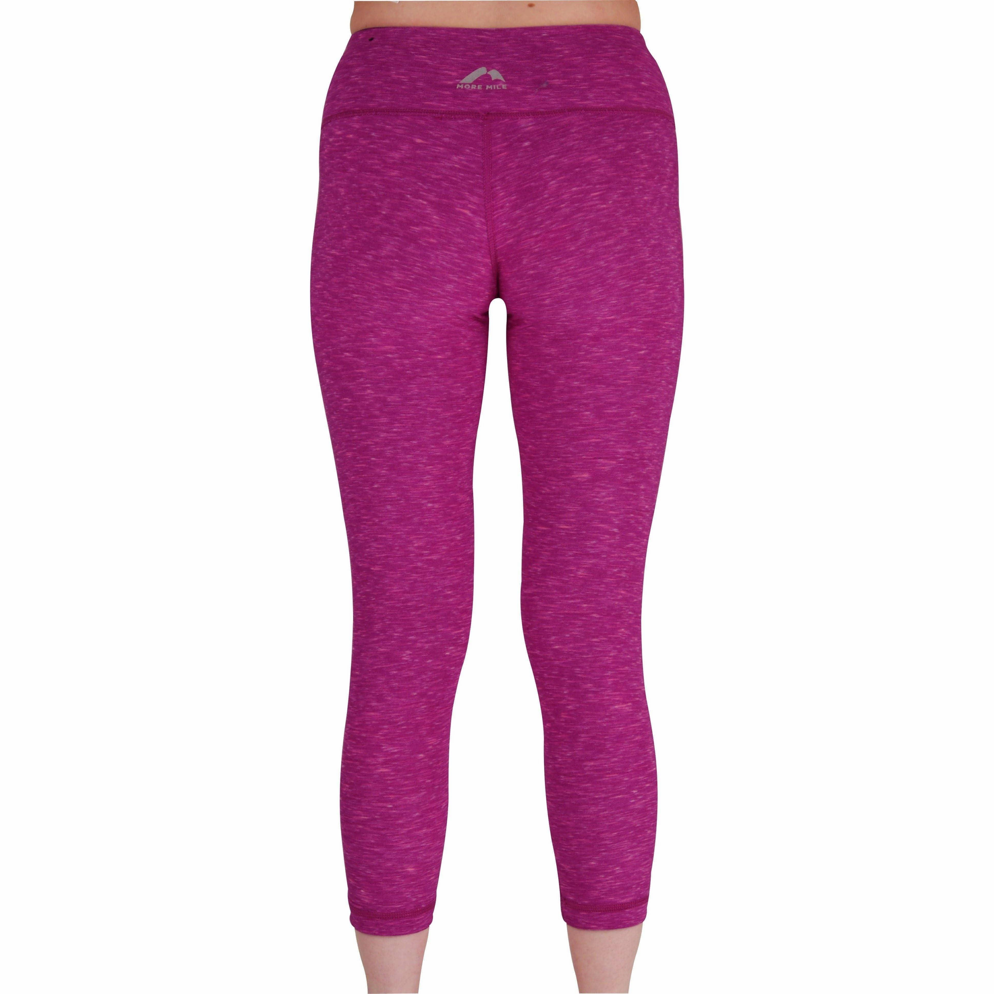 More Mile Reversible Graphic Womens 3/4 Capri Running Tights - Pink Friction Resistant Zone