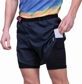 Ronhill Tech Race Twin 2 In 1 Mens Running Shorts - Black Move Easy