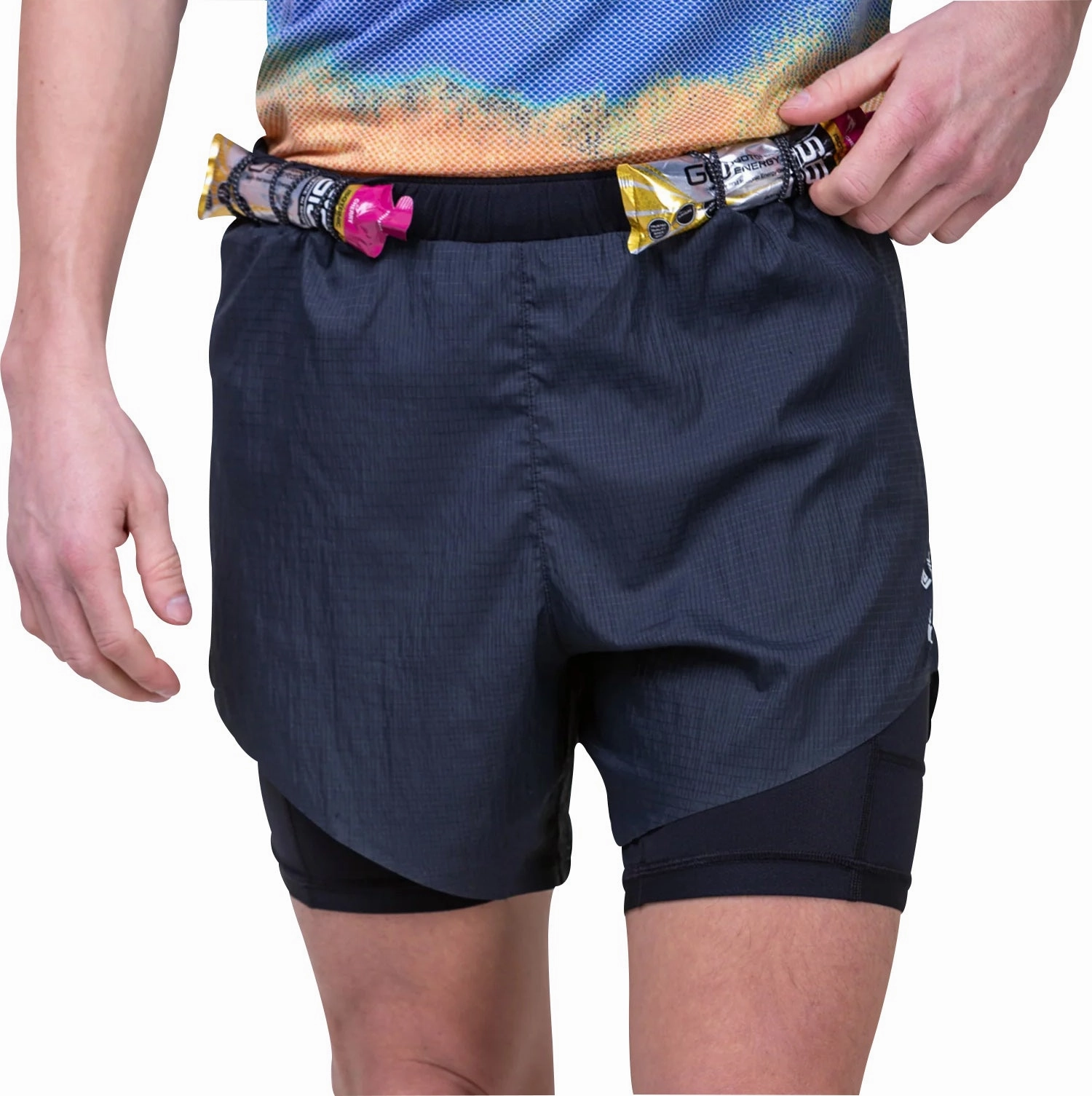 Ronhill Tech Race Twin 2 In 1 Mens Running Shorts - Black wrinkle - resistant