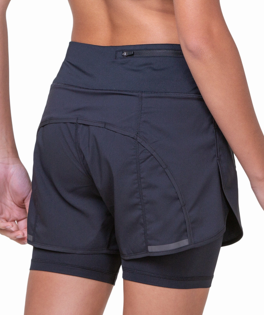 Ronhill Tech 4.5 Inch Twin 2 in 1 Womens Running Shorts - Black Breathable fabric construction hiking apparel