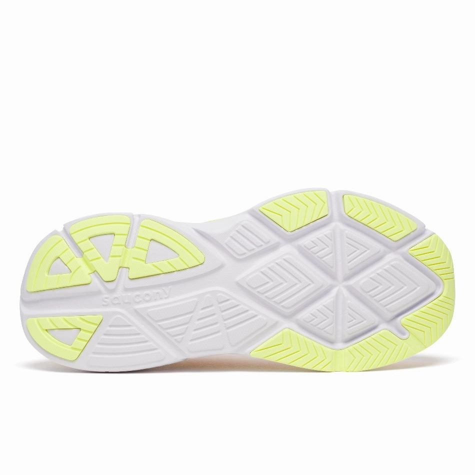 Saucony Women's Guide 18 Running Shoes in Peach/Sunny SS25 Featherlight Construction