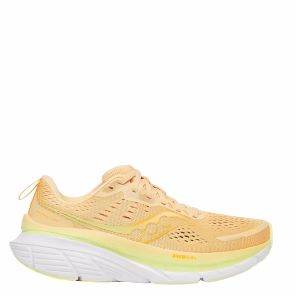 Saucony Women's Guide 18 Running Shoes in Peach/Sunny SS25 Ventilated Heel Counter